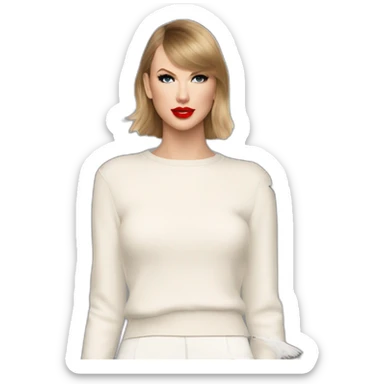 taylor swift in white crewneck sweater red lipstick seagulls in the background sticker