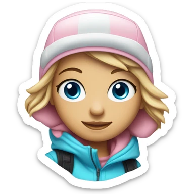 Light pink snowboarder girl on sparkle snow blue eyes  sticker