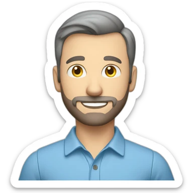 good looking caucasian male with small beard and almost bald smart casual blue shirt holding papers sticker