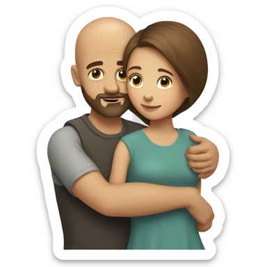 A bald bearded boy hugs a girl with medium-length brown hair sticker
