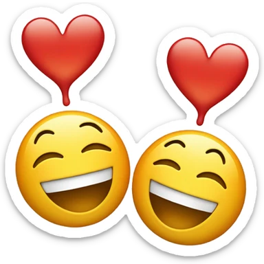 Laughing out emoji but the two teardrops peeking out its sides are replaced with two red hearts sticker