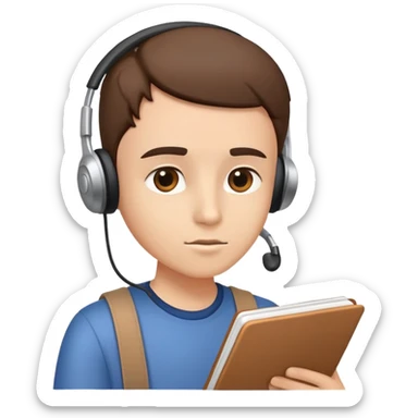 Person with attentive expression, notebook in hand, listening to lecture sticker