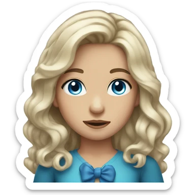 Girl with long waves dark hair blue eyes and a bow in hair sticker