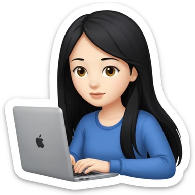 girl with long black hair typing on a laptop sticker