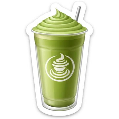 A clear glass with matcha latte. The glass should be a takeaway one, similar to Starbucks', but clear and without the logo. I'd like the latte to blend with the matcha. sticker