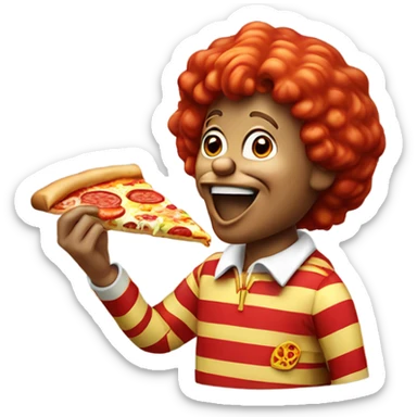 Ronald McDonald eating a slice of pizza sticker