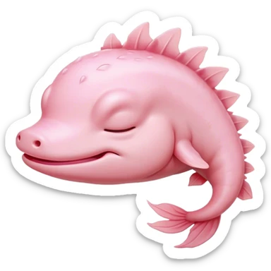 Meme-Worthy Cute Sleeping Axolotl Portrait Emoji, Head resting peacefully with a contented smile, showcasing a slender, graceful body with smooth, pale pink skin and gently drooping feathery gills, eyes shut in a serene nap, Simplified yet hilariously adorable features, highly detailed, glowing with a soft, drowsy light, high shine, relaxed and utterly lovable, stylized with an air of playful laziness, bright and heartwarming, soft glowing outline, capturing the essence of a comically sleepy aquatic friend, so meme-worthy it feels like it could instantly become the next viral sensation of adorable slumber! sticker