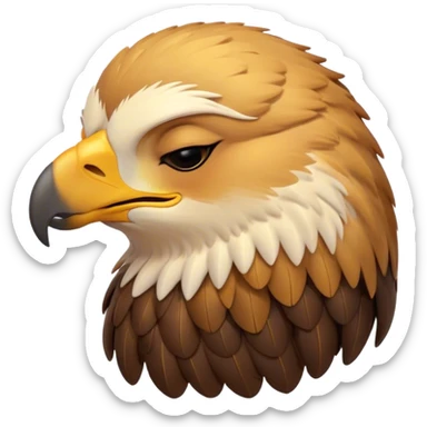 Meme-Worthy Cute Sleeping Golden Eagle Portrait Emoji, Head resting peacefully with a contented smile, showcasing a stately, broad-beaked form with eyes gently closed in serene slumber and luxuriously soft, golden plumage, Simplified yet adorably endearing features, highly detailed, glowing with a soft, drowsy amber light, high shine, relaxed and utterly lovable, stylized with an air of playful laziness, soft glowing outline, capturing the essence of a sleeping golden eagle that feels destined to become the next viral icon of adorable rest! sticker