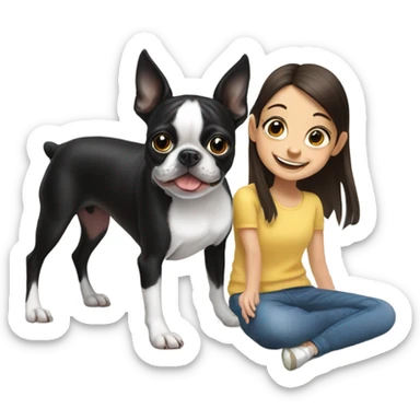 Boston terrier with girl sticker