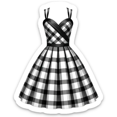 Very elegant Black and white tartan gala dress in shiny taffetas sticker