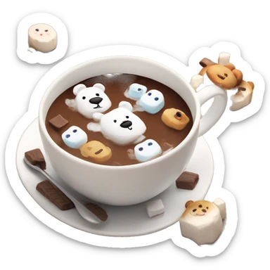White mug with cute bear prints, hot choco with mallows on top sticker