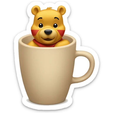 Beige coffee cup with Winnie the Pooh sticker