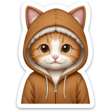 Cute Baby cat, white Colored, wearing a brown hoodie  sticker