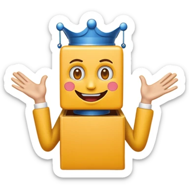 Create an emoji (one of the classic yellow faces) but make them have hands and wind an imaginary jack in the box (no props or anything just the hands and face) but also have the mouth like an o sticker