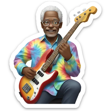 Old funky black man in a tie dye shirt playing bass guitar  sticker