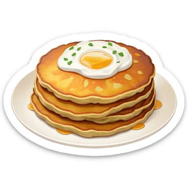 golden-brown potato pancake with crispy edges, rustic round shape, visible potato shreds, topped with sour cream, minimal and expressive sticker