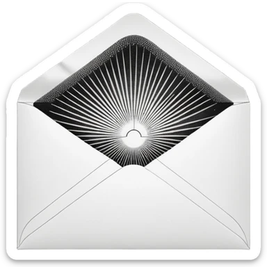Open envelope + blank card, copperplate etching, microscopic dotwork ONLY, pure black/white, ultra-contrast, rays, tiny #fbcfe8 glow --ar 16:9 --style raw --s 10 --no 3d, gradient, smooth, gray, shadow, text sticker