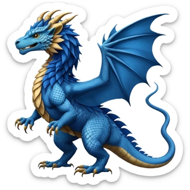 Mušḫuššu, ancient Mesopotamian hybrid: blue scaled body, lion mane, lion forelegs, eagle hind legs, long neck, horned dragon head, lizard tail, optional wings sticker