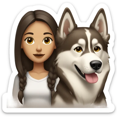 A brunette girl next to a beige  Husky sticker