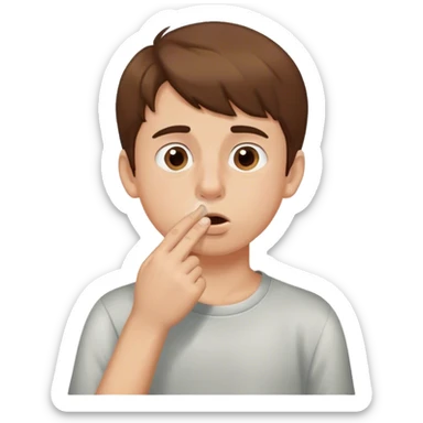 fair skin brown haired boy picking his nose sticker