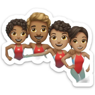 6 coed lifeguards at a swimming pool, ethnically diverse, 3 guys, 3 girls sticker