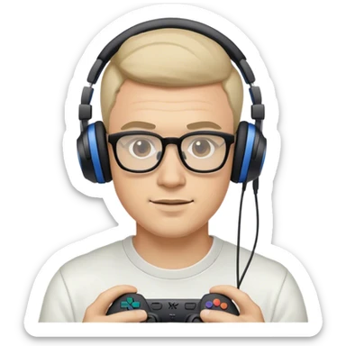 Muchacho guapo tez canela con lentes con audífonos jugando playstation sticker