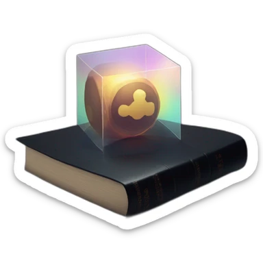 a hexagonal prism lying on a black book, light leak. sticker