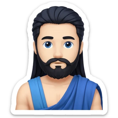 Neptune from Olympus Gods with long black hair and beard, blue toga sticker
