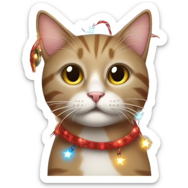 Christmas cat covered in Christmas lights  sticker