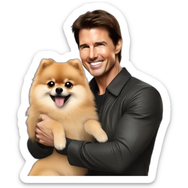 tom cruise hugs pomeranian sticker