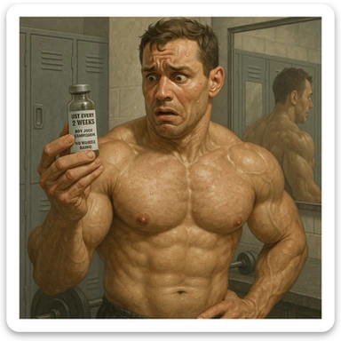  bodybuilder che si fa prendere dalla paura e fa cavolate, come una fiala ogni 2 settimane finisce che sopprimi comunque l'HPT ma senza alcun risultato visibile, iperealistica  sticker