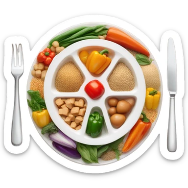 Look up on a large white round plate of healthy food sticker