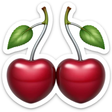 A pair of cherries emoji made of liquid silver chrome, smooth rounded shapes, glossy metallic surface, subtle sensual vibe, luxury sexy aesthetic, iOS emoji style, centered, clean white background sticker