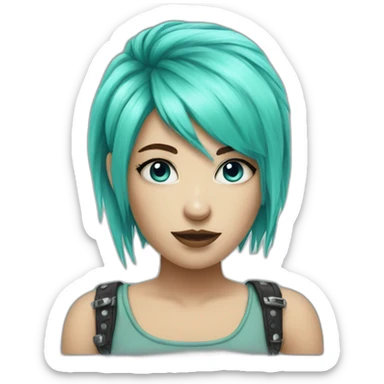 Blue mint hair punk girl sticker