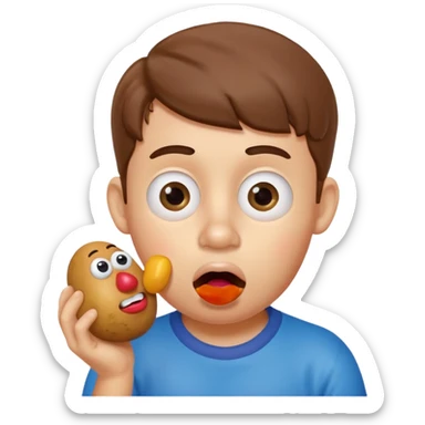 Boy eating Mr Potato Head sticker