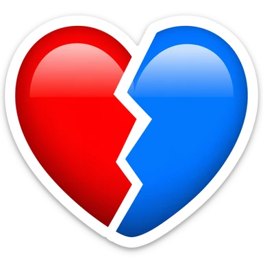 Red heart and blue heart 2 emoji mix half and generate a half red+blue emoji sticker