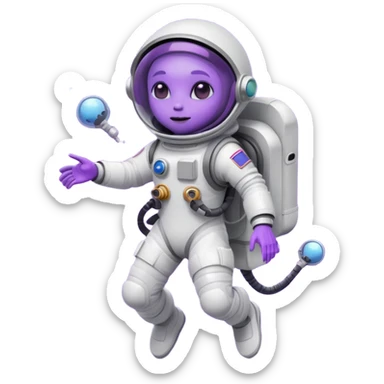Purple alien floating with jetpack, white Astronaut sticker