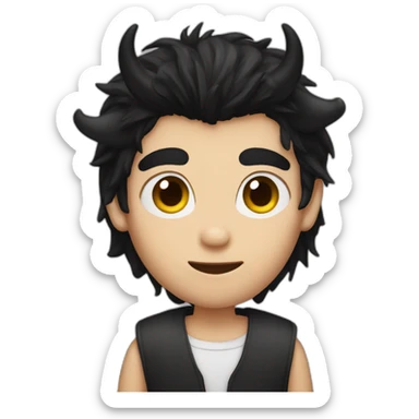 Boy with black hair mullet and demon horns sticker