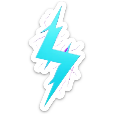 futuristic minimalistic glowing lightning bolt symbol, neon purple and cyan light, dark background, sleek cyberpunk tech style, no face, 1:1 aspect ratio sticker