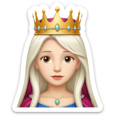 White Long Haired Women, Queen with crown — soft expression, moonlight tone sticker
