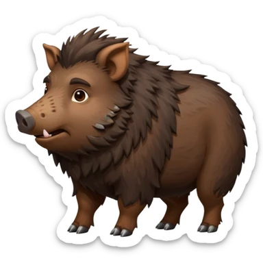 cute hairy boar, dark brown body, full body, side view sticker