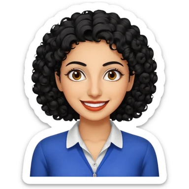 30 year old iranian woman very short curly black hair, big brown eyes, tanned skin, big smile, white teeth, pretty, stylish, shorter hair, boy cut hair, nice clothes sticker