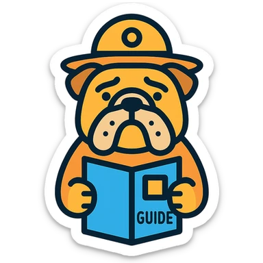 english bulldog tour guide as a simple and clear web button icon, color outline style sticker