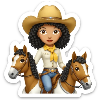 Black curly cowgirl Riding a white horse with yellow fur  sticker