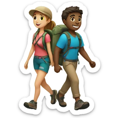 Girl and boy hiking together  sticker
