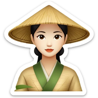 ​Cinematic Realistic Traditional Vietnamese Nón Lá, depicted as a delicately crafted conical hat made of bamboo and palm leaves with subtle texture and natural wear, set against a serene rural backdrop bathed in warm, soft sunlight, evoking authentic cultural heritage, sticker