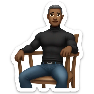 muscle man in black turtleneck shirt sitting in chair sticker