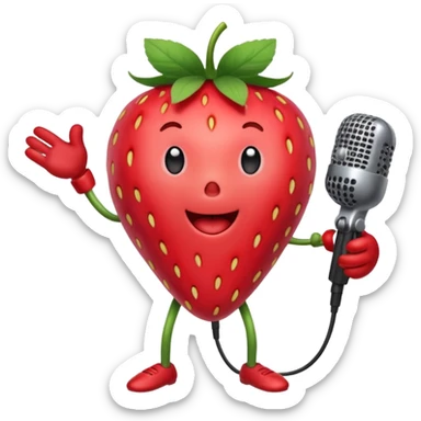 Singing Strawberry who is singing to a mic with arms and legs  sticker