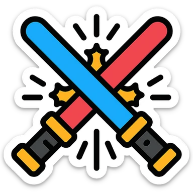 two lightsabers, one blue and one red, clashing with motion lines and sparks sticker