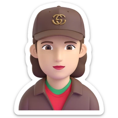 man with medium-length brown hair, Gucci cap sticker